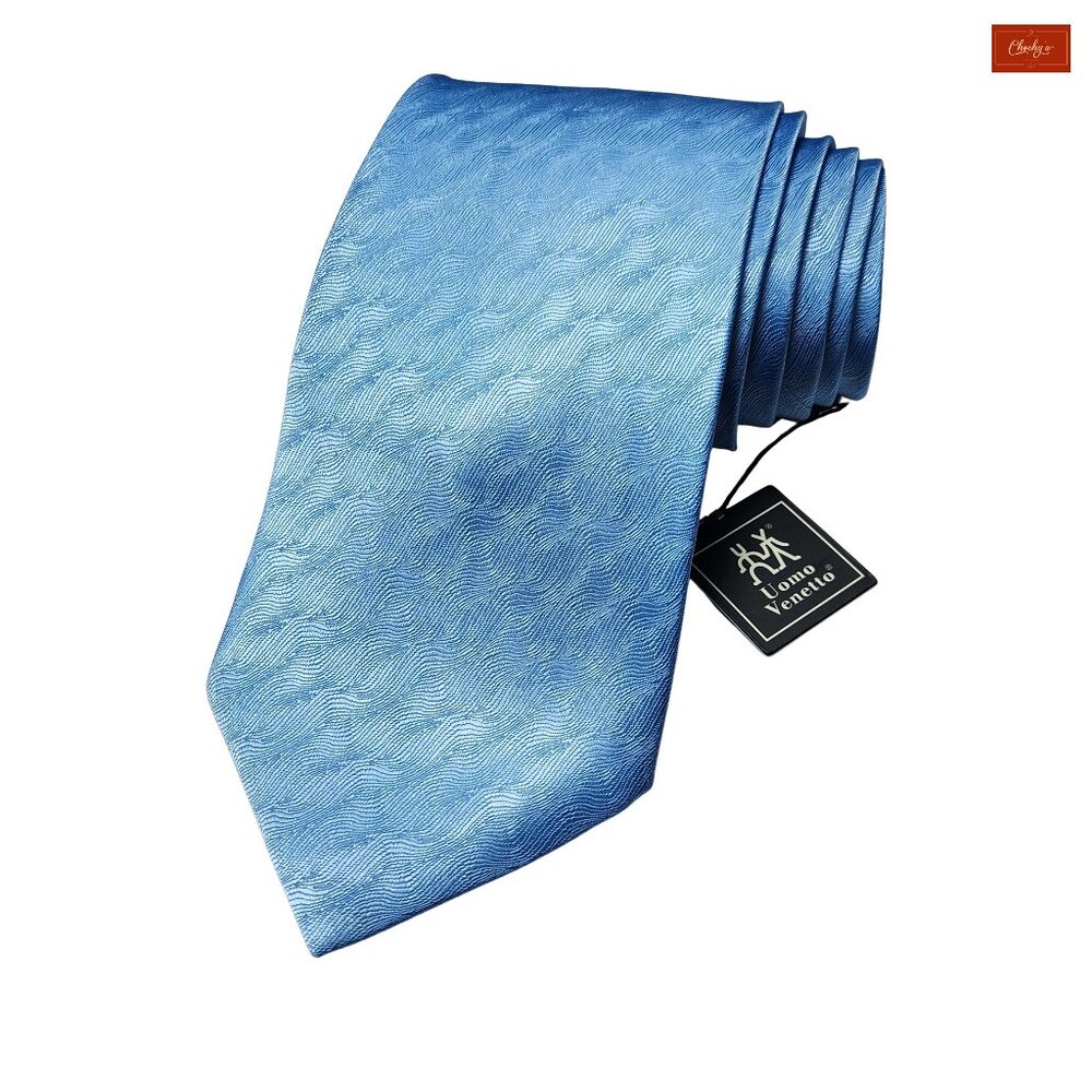 New Uomo Venetto Light Blue 100% Silk Tie 60" Long 4" Wide(ID163)